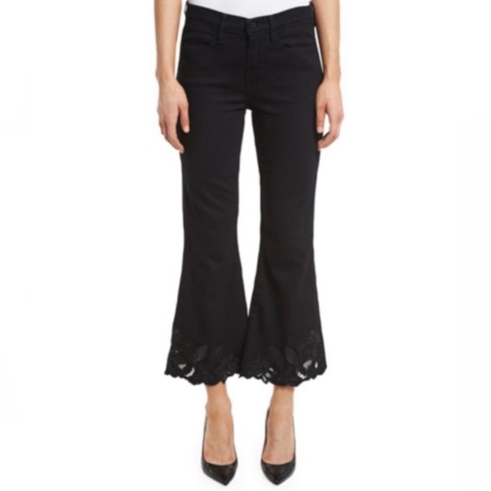 FRAME Pants Jeans HIGH RISE FLARE Embroidered Floral Cotton Dark Black Size 27